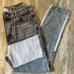 Refuge Denim MOM Patchwork Jeans. Three Shades of Denim.